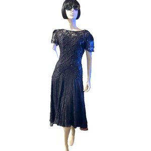 HW Collections Black Lace Fit & Flare Midi Dress